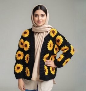 Handmade Sunflower Crochet Sweater